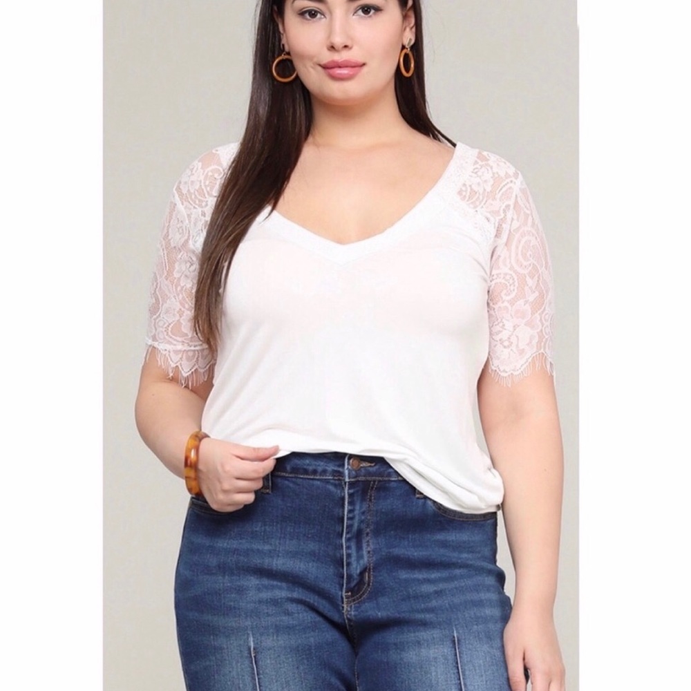 POL | Plus Size Lace Tee Shirt‎ - White 3XL $58
